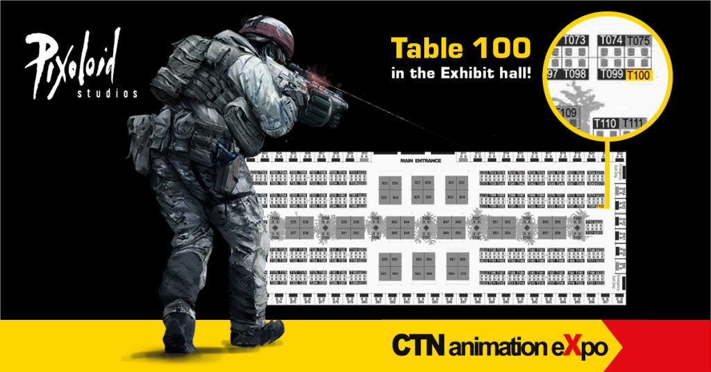CTNX venue map with Pixoloid's table marked (T-100)